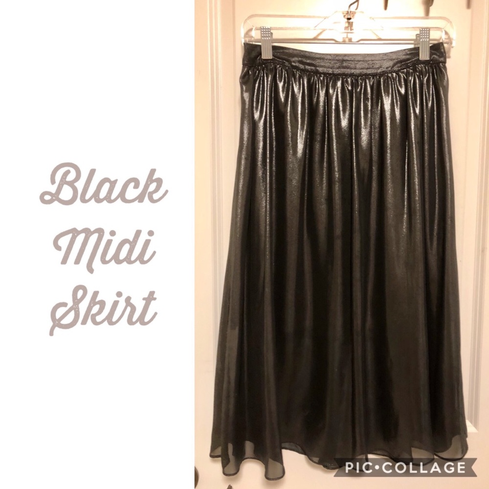 Women metallic midi black skirt